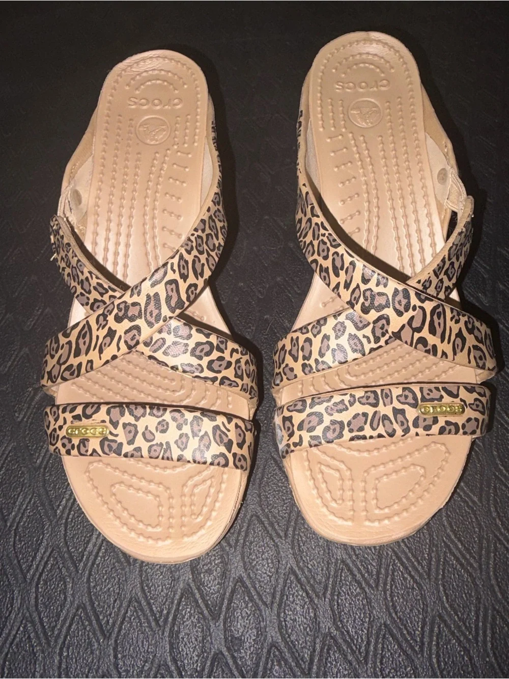 CROCS Tan Leopard Print High Heel Sandals